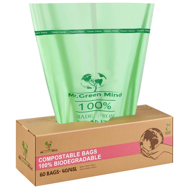 Mr. Green Mind - Sac poubelle bio Mr.Green Mind 55x76cm 40-45 litres distributeur 60 pièces