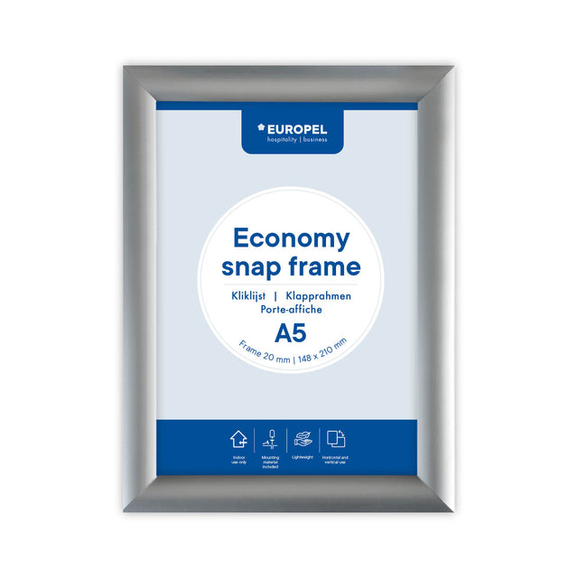 Europel - Cadre à pression Peel Economy A5 argent