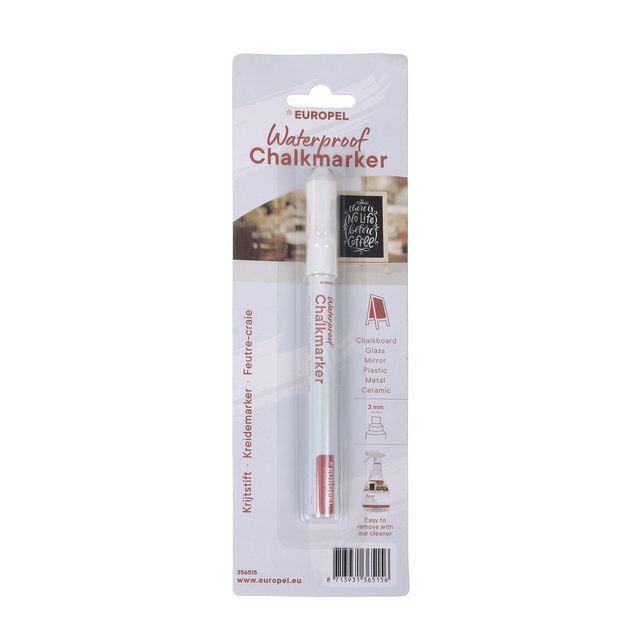 Europel -  Krijtstift pel watervast 1-3mm wit blister 1 stuk
