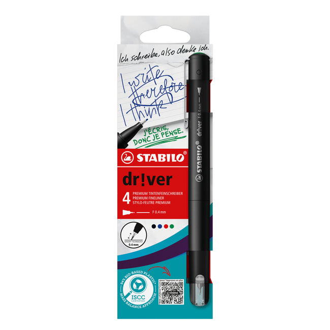 Stabilo - Fineliner dr!ver fine assorti 4 pièces