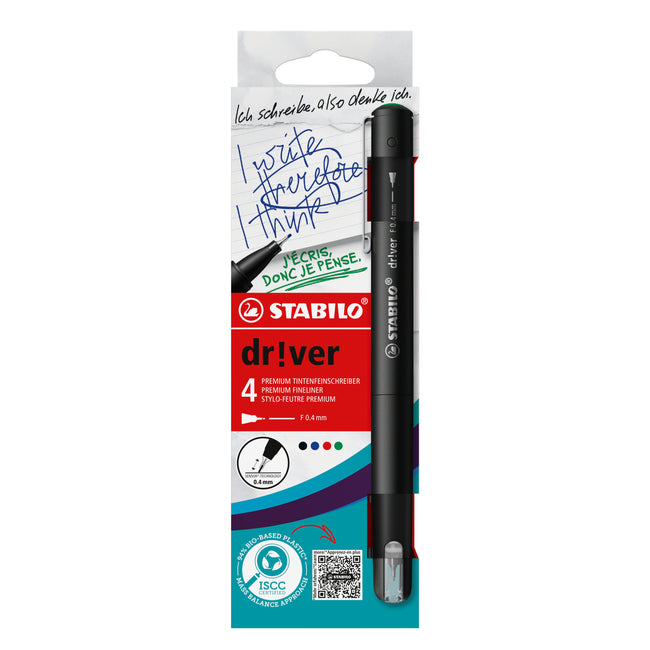Stabilo - Fineliner dr!ver fine assorti 4 pièces