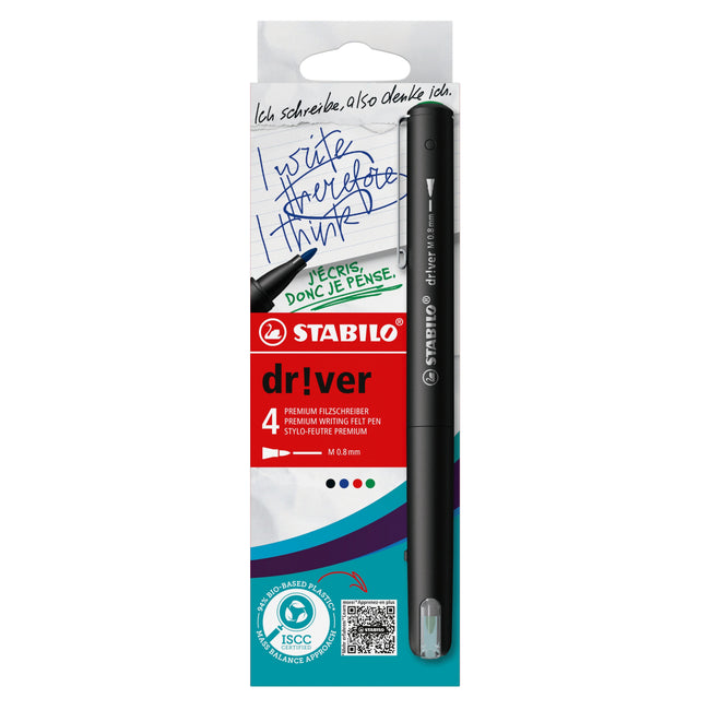 Stabilo -  Fineliner dr!ver medium assorti 4 stuks