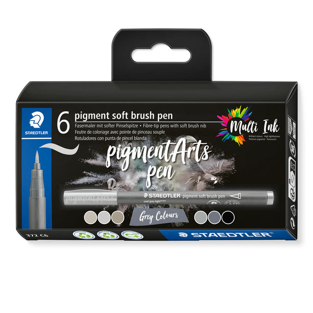 Staedtler -  Brushpen pigment soft set 6 kleuren