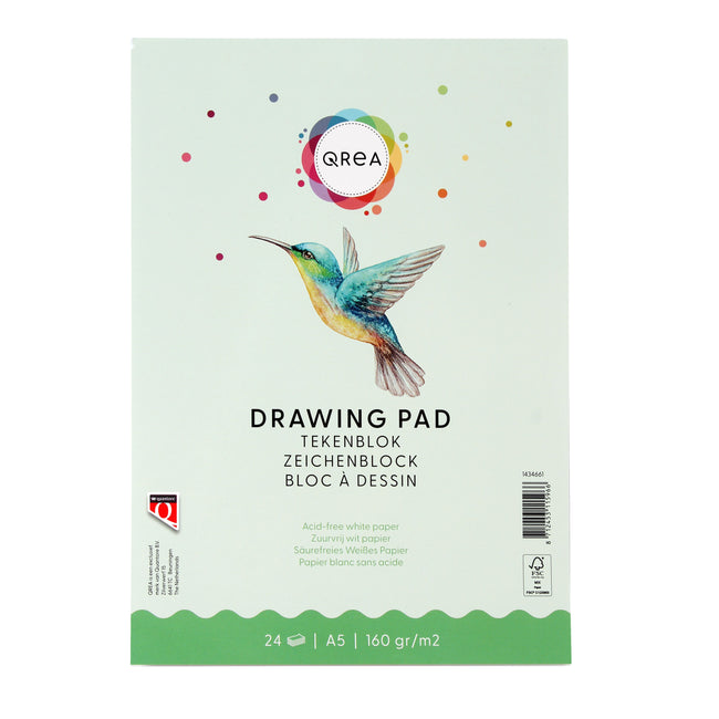 Qrea - Zeichenblock A5 24 Blatt 160gr geklebt | 5 Stück