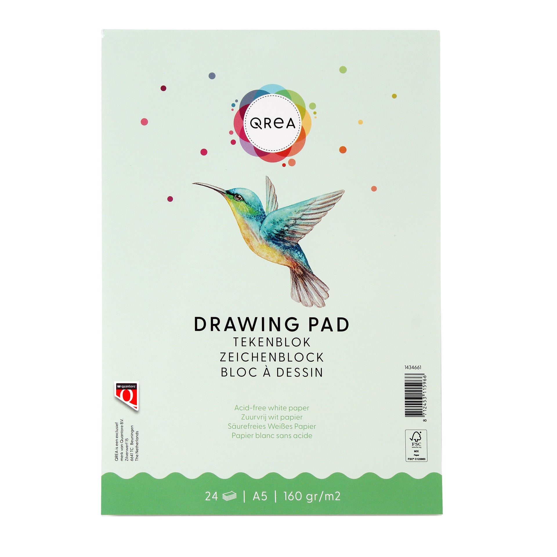Qrea - Bloc à dessin A5 24 feuilles 160gr collées | 5 pièces
