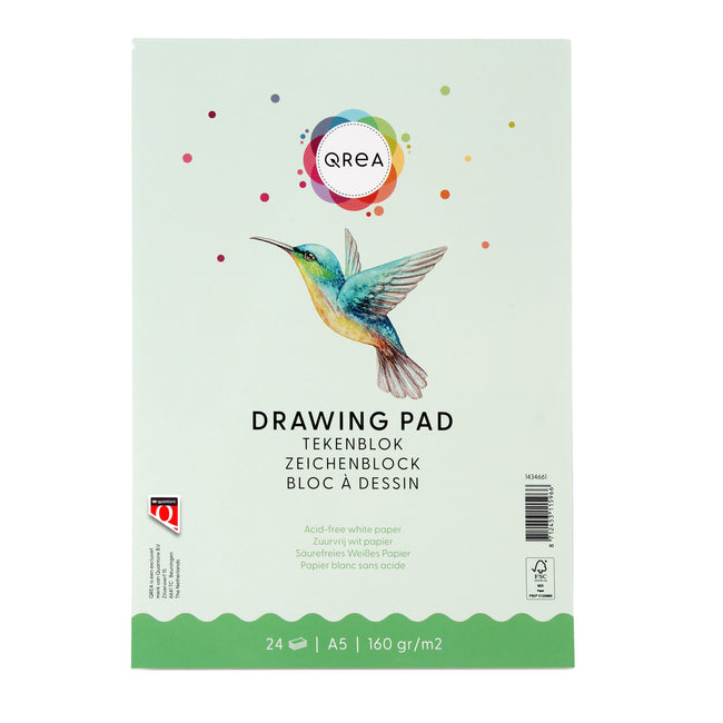 Qrea - Bloc à dessin A5 24 feuilles 160gr collées | 5 pièces