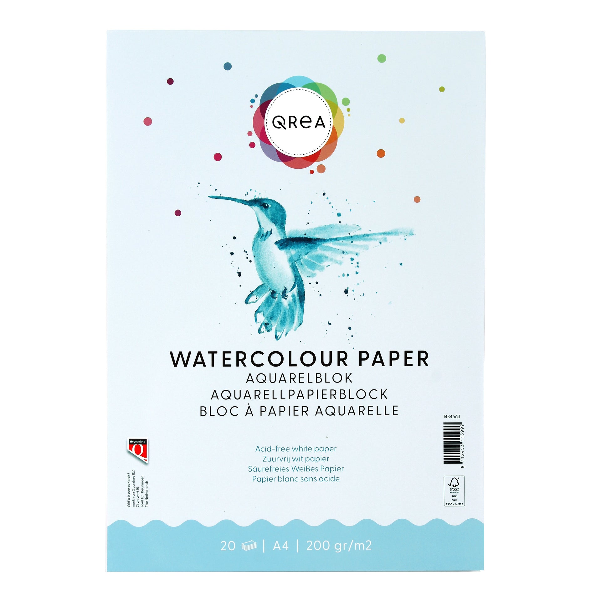 Qrea - Aquarellblock A4 20 Blatt 200gr geklebt | 50 Stück
