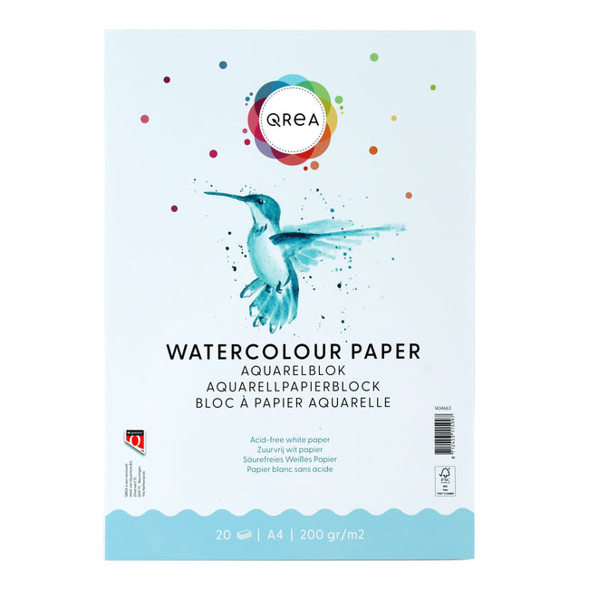 Qrea - Aquarellblock A4 20 Blatt 200gr geklebt