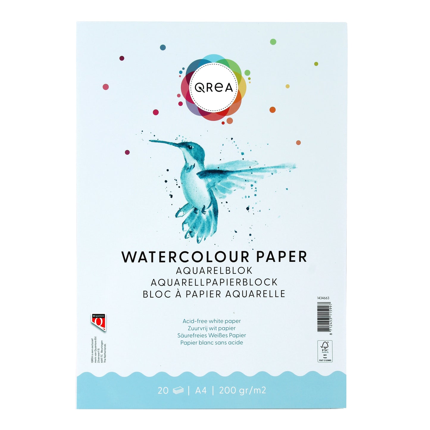 Qrea - Aquarellblock A4 20 Blatt 200gr geklebt | 5 Stück