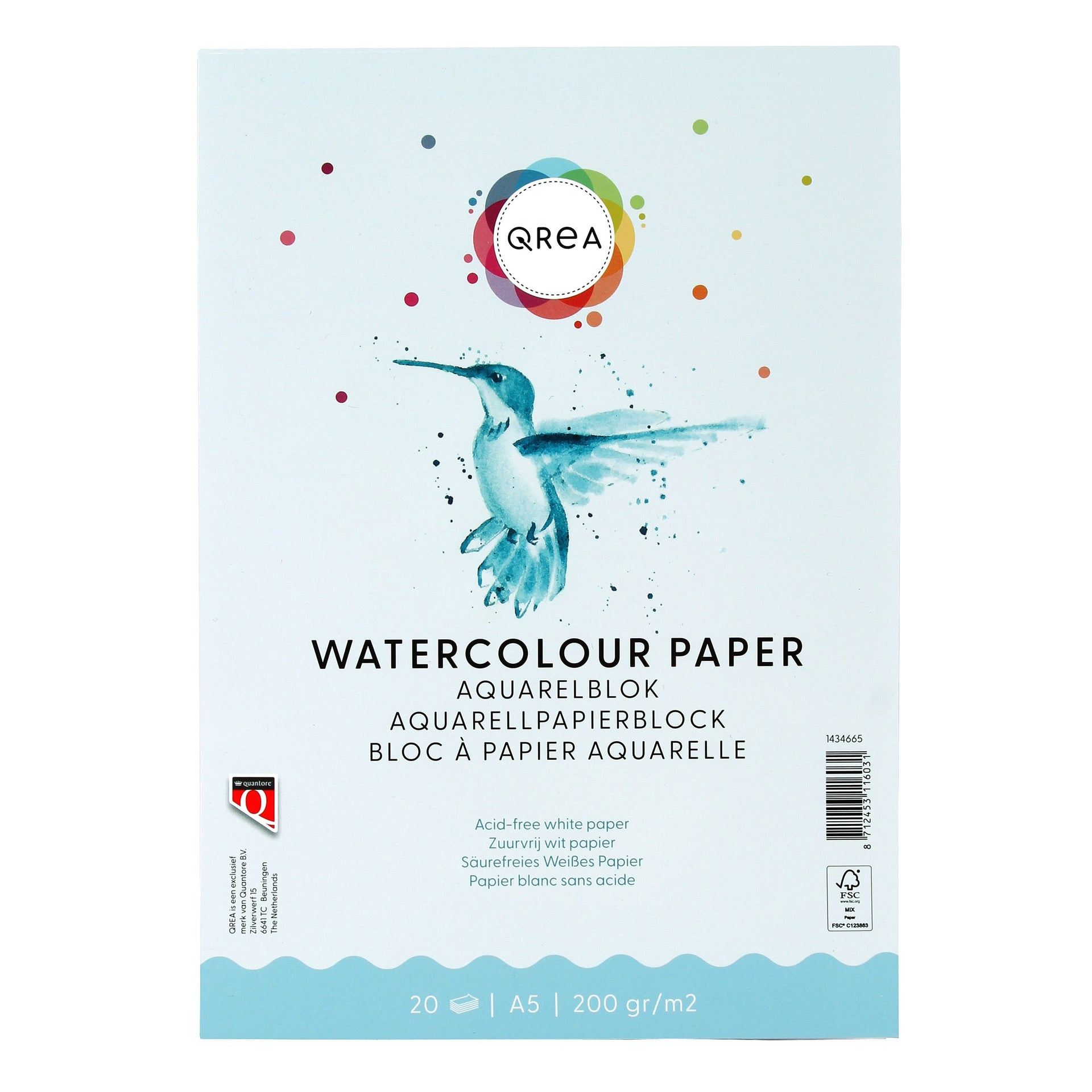 Qrea - Bloc aquarelle A5 20 feuilles 200gr collées | 60 pièces