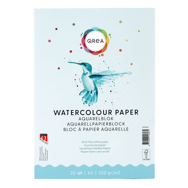 Qrea - Bloc aquarelle A5 20 feuilles 200gr collées | 5 pièces