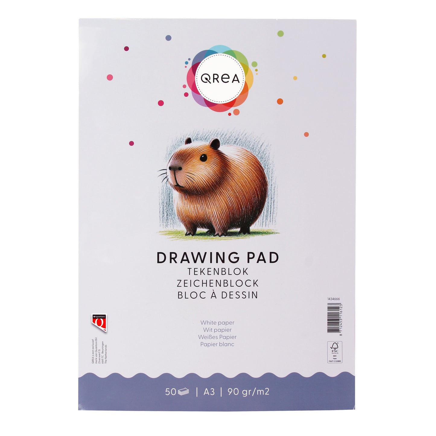 Qrea - Bloc à dessin A3 50 feuilles 90gr collées | 5 pièces