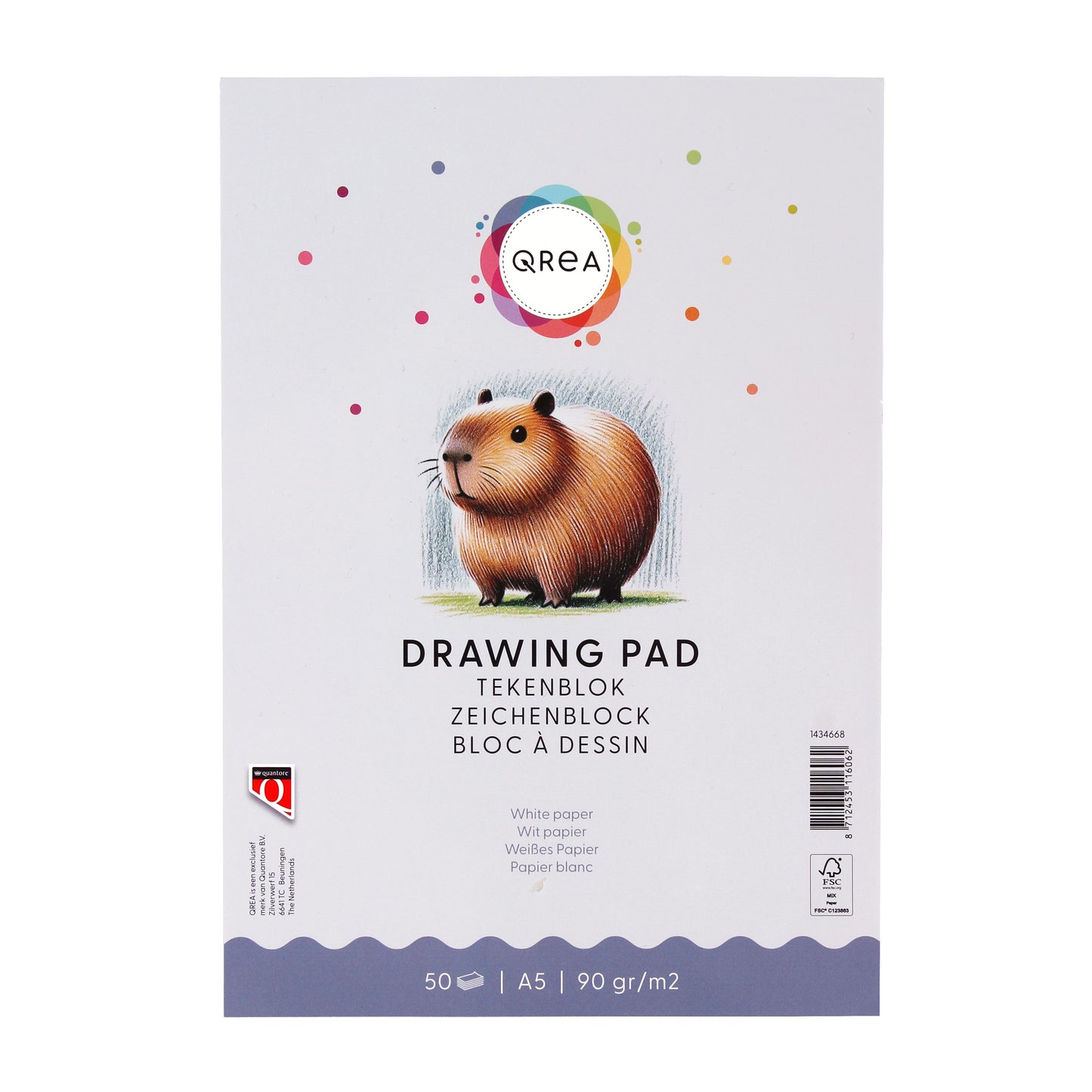 Qrea - Bloc à dessin A5 50 feuilles 90gr collées | 5 pièces