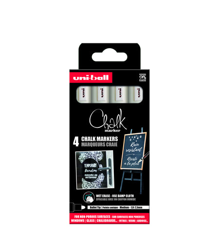 Uni-ball - Marqueur craie rond 1,8-2,5mm blanc 4 pièces
