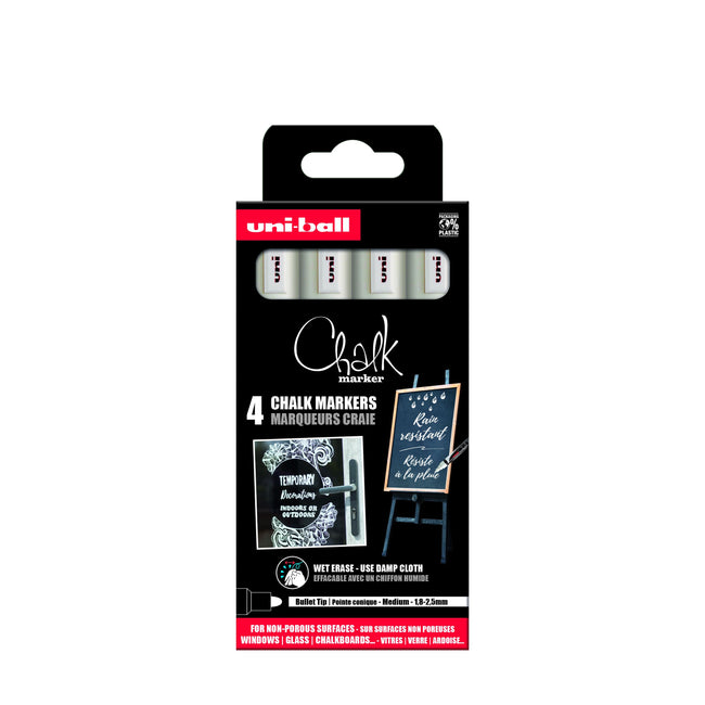 Uni-ball - Marqueur craie rond 1,8-2,5mm blanc 4 pièces