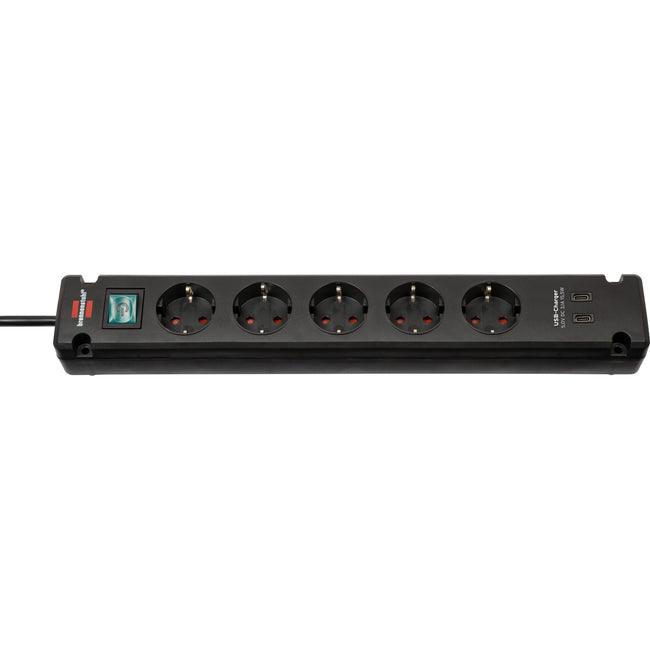 Brennenstuhl -  Stekkerdoos Bremounta 5vdig incl 2 USB C 3 meter zwart