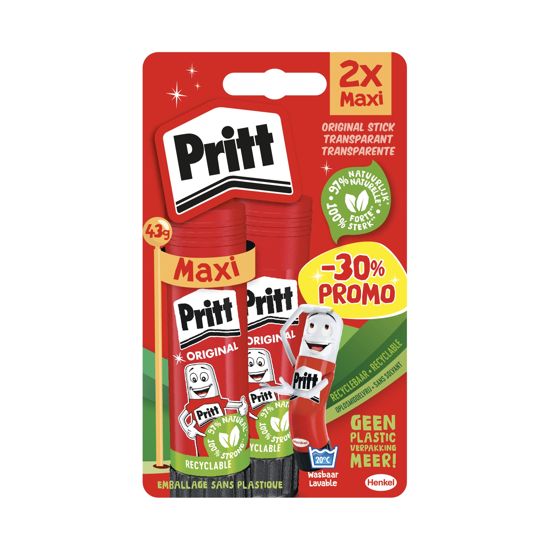 Pritt - Bâton de colle stick original 2x 43gr promo