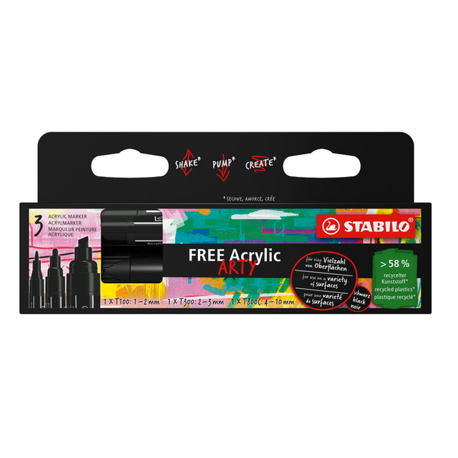 Stabilo - Marqueur acrylique sans pointe mixte acrylique noir | 5 pièces