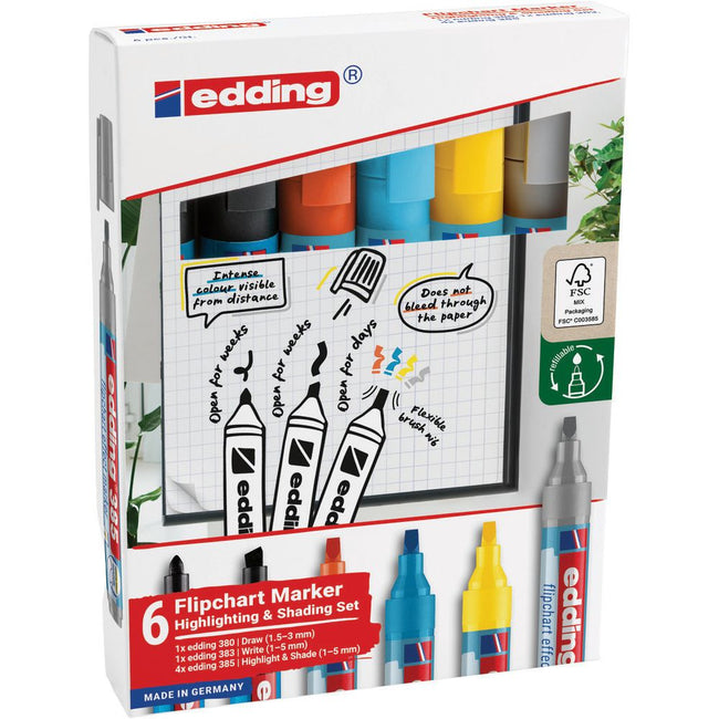 Edding -  Viltstift  385 flipover en 380 383 6st ass