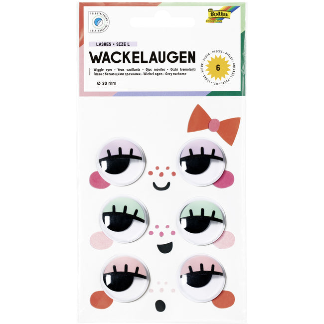 Folia Paper – Googly Eyes Folia mit Wimpern 30 mm, Set mit 6 Stück