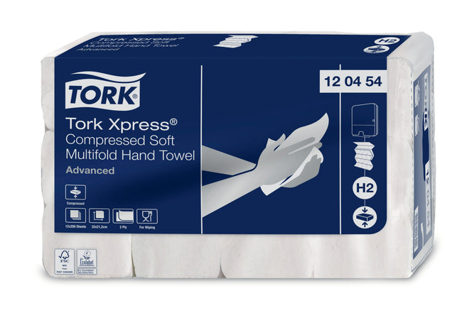 Tork - Serviette H2 Xpress compressée Advanced multiplis 2 couches 212x320mm 12x200 feuilles blanc 120454