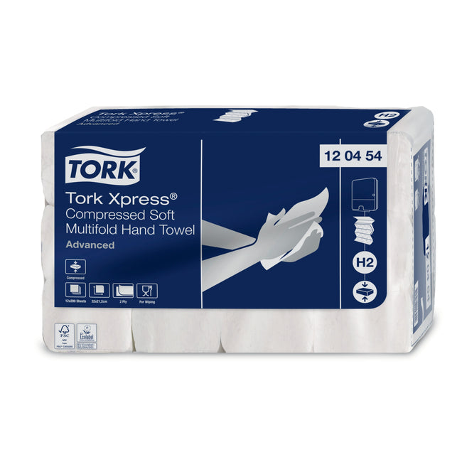 Tork -  Handdoek H2 Xpress compressed Advanced multifold 2-laags 212x320mm 12x200 vel wit 120454