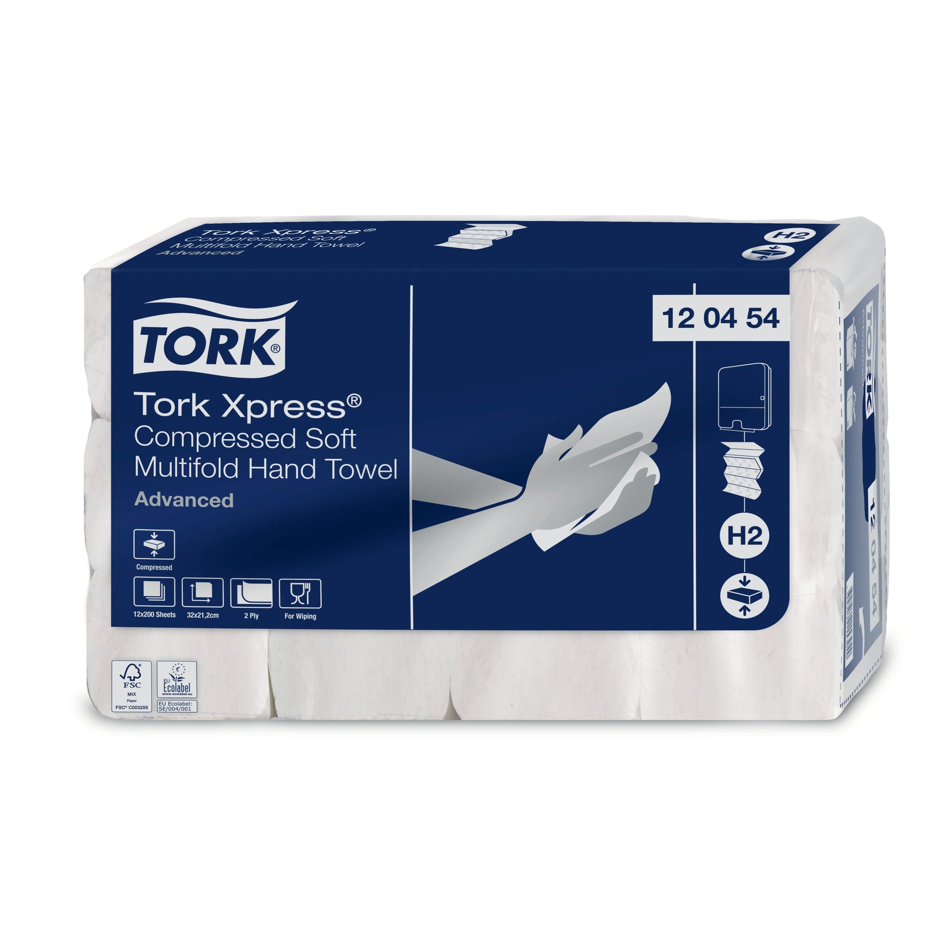 Tork - Serviette H2 Xpress compressée Advanced multiplis 2 couches 212x320mm 12x200 feuilles blanc 120454