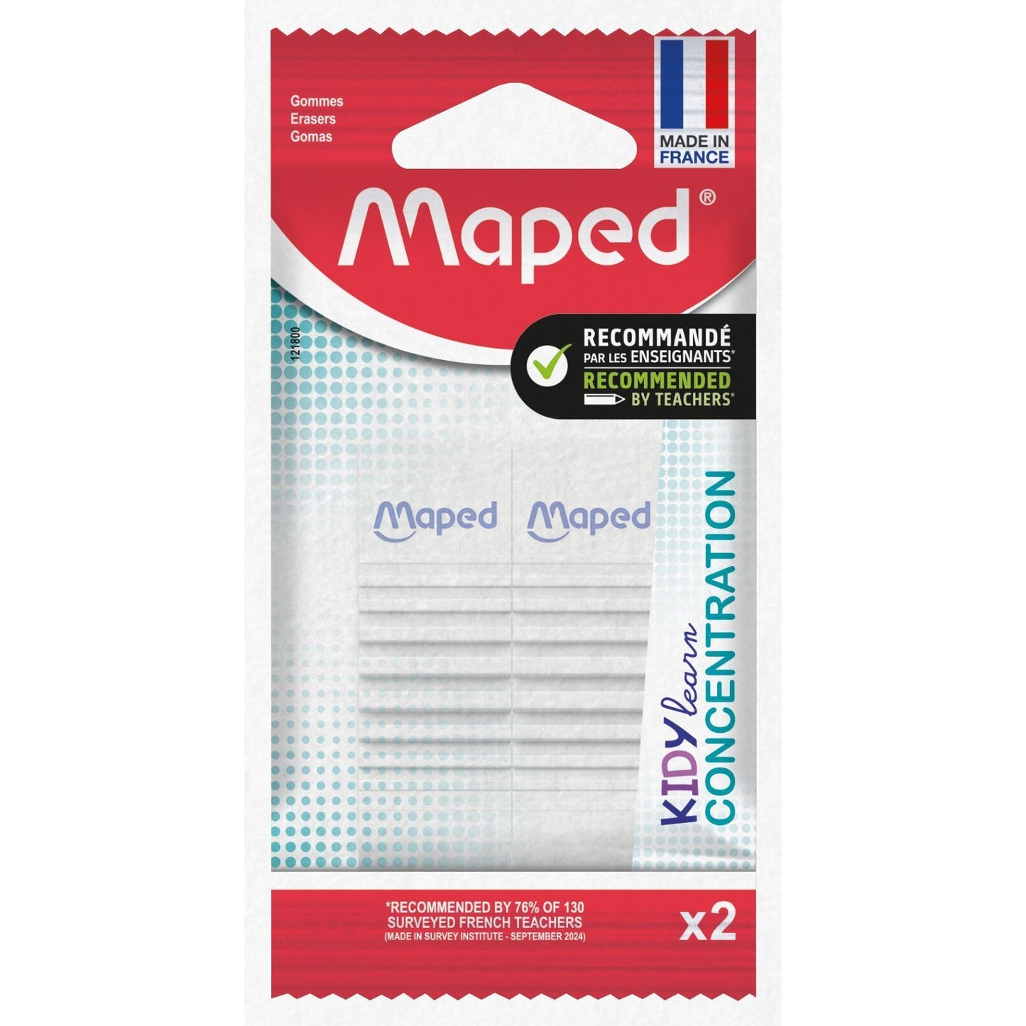 Maped - Gomme kidy learn concentration set 2 pièces blanc