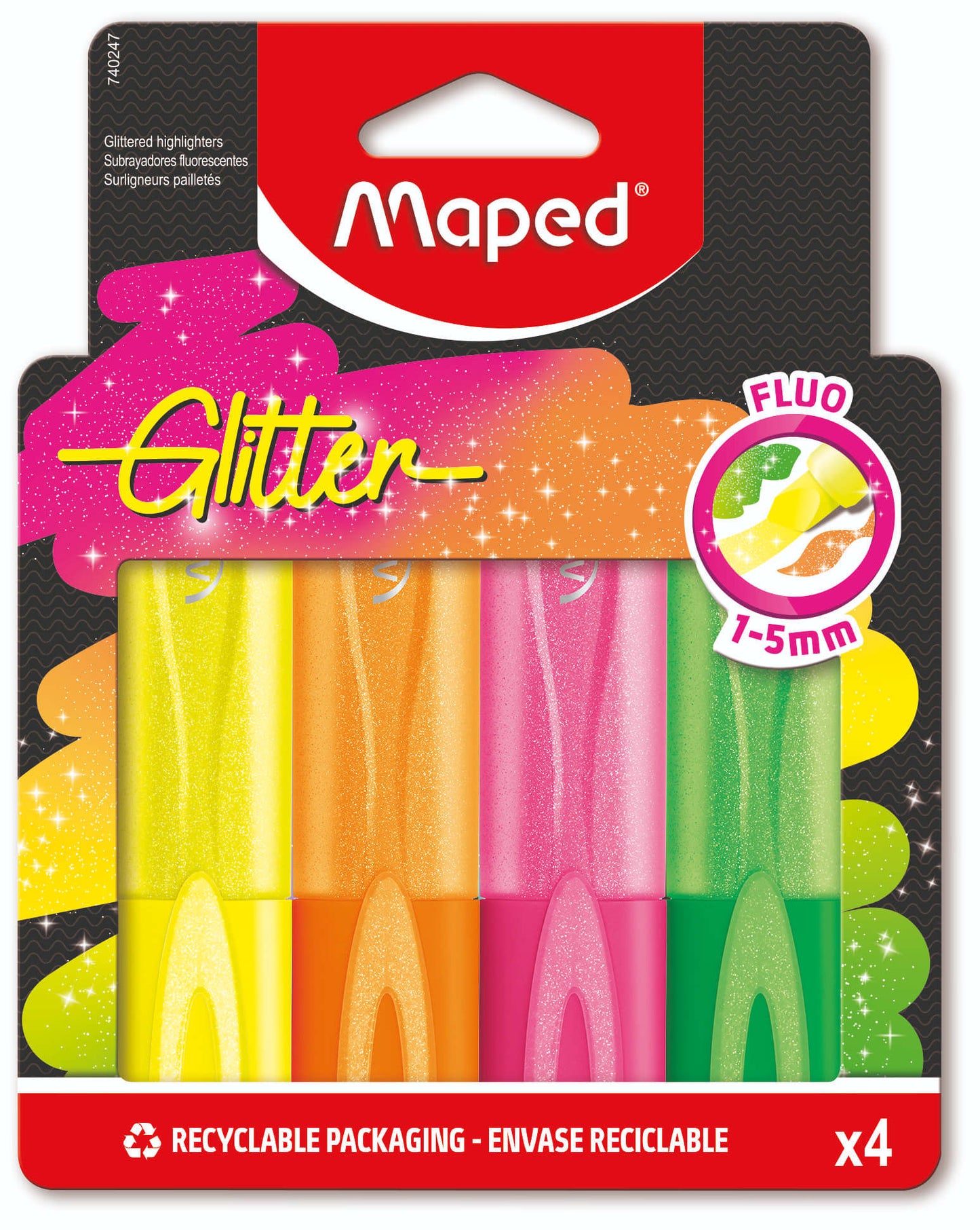 Maped -  Markeerstift  glitter 4 fluoriserende kleuren