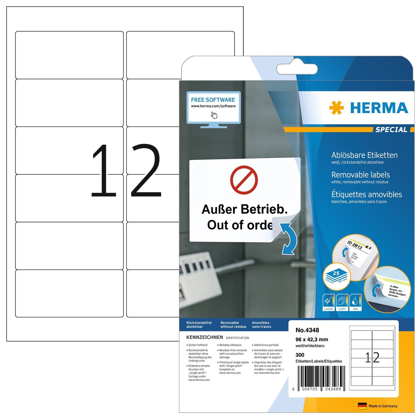 HERMA - Etikett 4348 96x42,3mm weiß 300 Etiketten