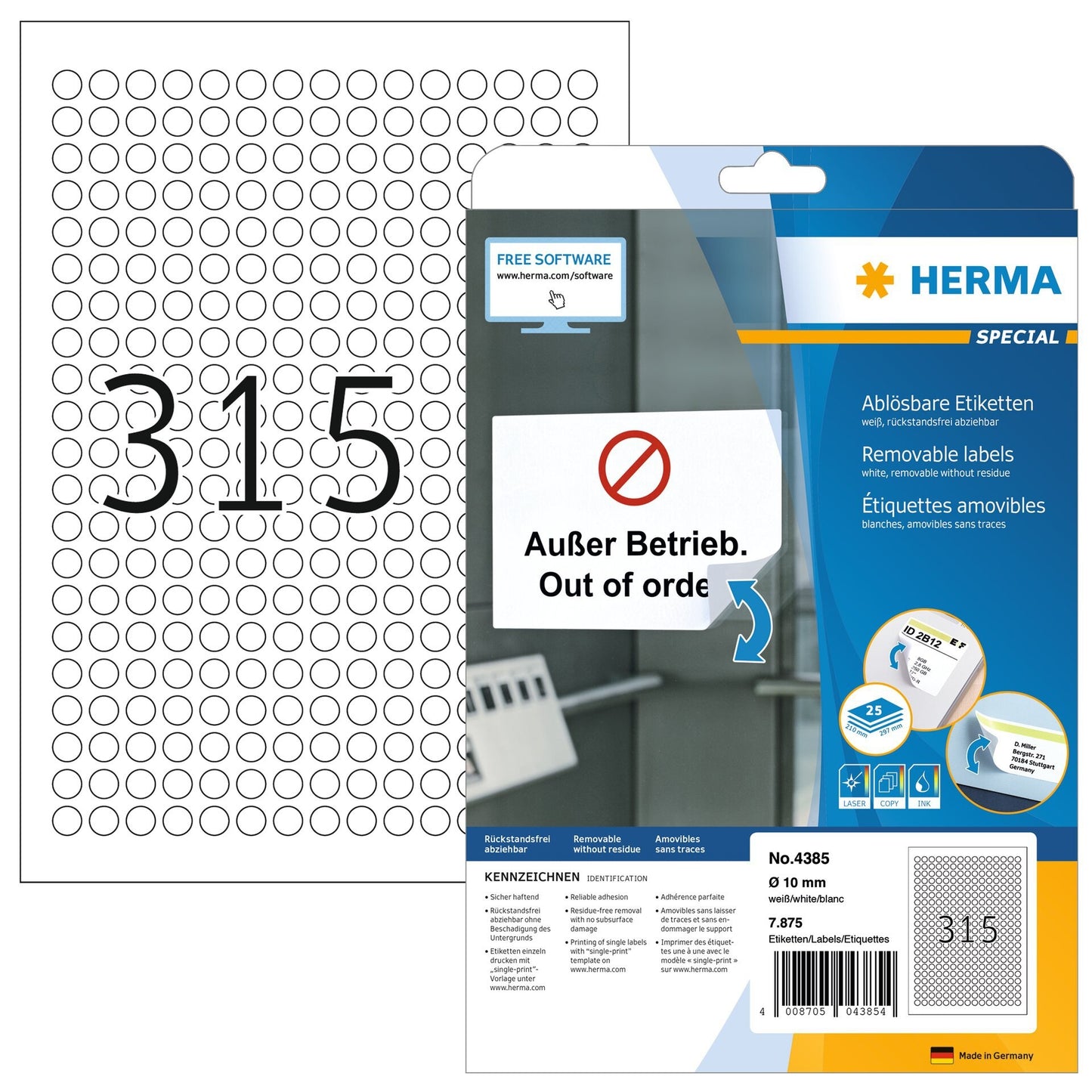 HERMA -  Etiket 4385 rond 10mm wit 7875 etiketten