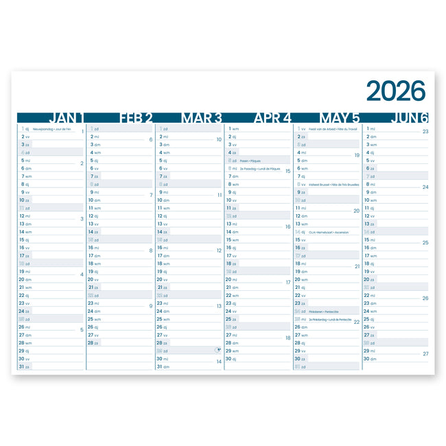 INNI - Calendrier 6 mois 2026 grand souvenir 430x320mm | 10 pièces