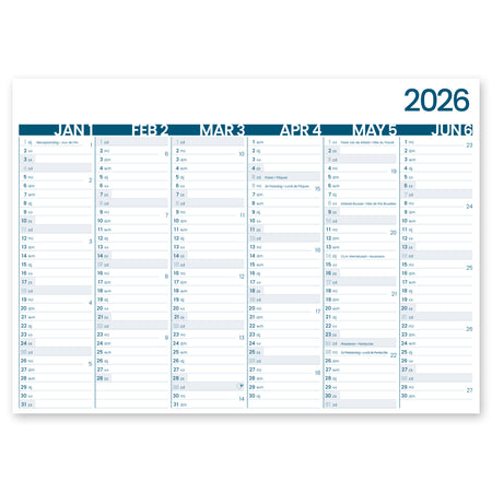 INNI - Calendrier 6 mois 2026 grand souvenir 430x320mm | 10 pièces
