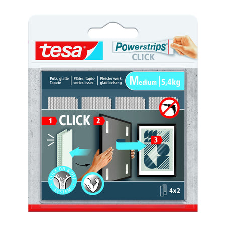 Tesa - Barrettes d'alimentation à points adhésifs Click Medium 4 paires blanc | 10 pièces