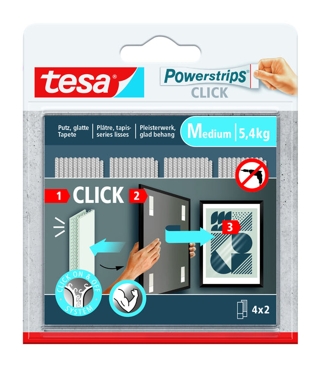 Tesa - Barrettes d'alimentation à points adhésifs Click Medium 4 paires blanc