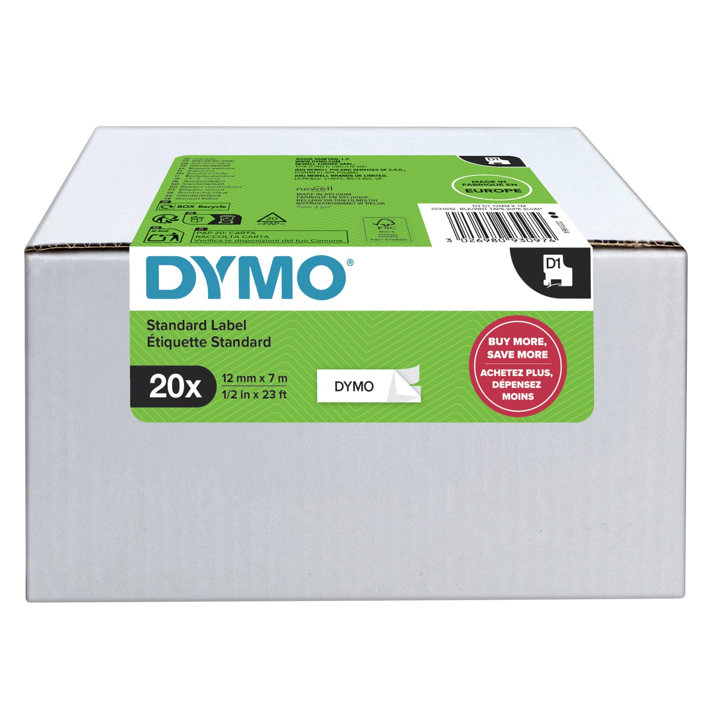 Dymo -  Labele  labelmanager d1 12mm zwart 20st