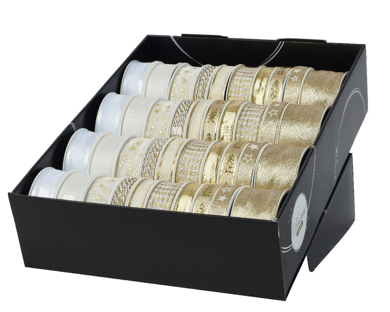 Decoris - Ruban cadeau polyester or/nacre cul | 40 pièces