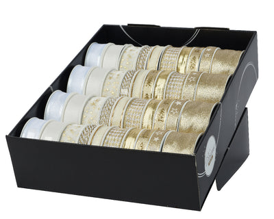 Decoris - Ruban cadeau polyester doré/nacre cul
