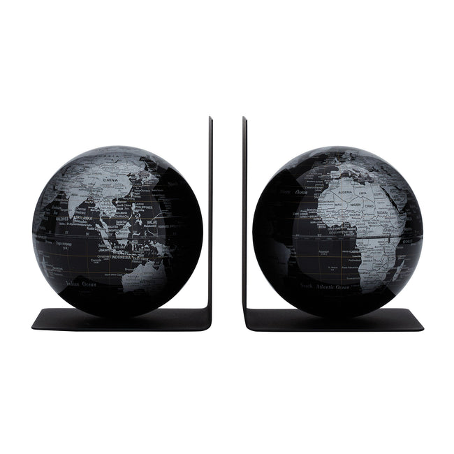 Troika -  Boekensteun  met magn globes 13cm 2st zwart