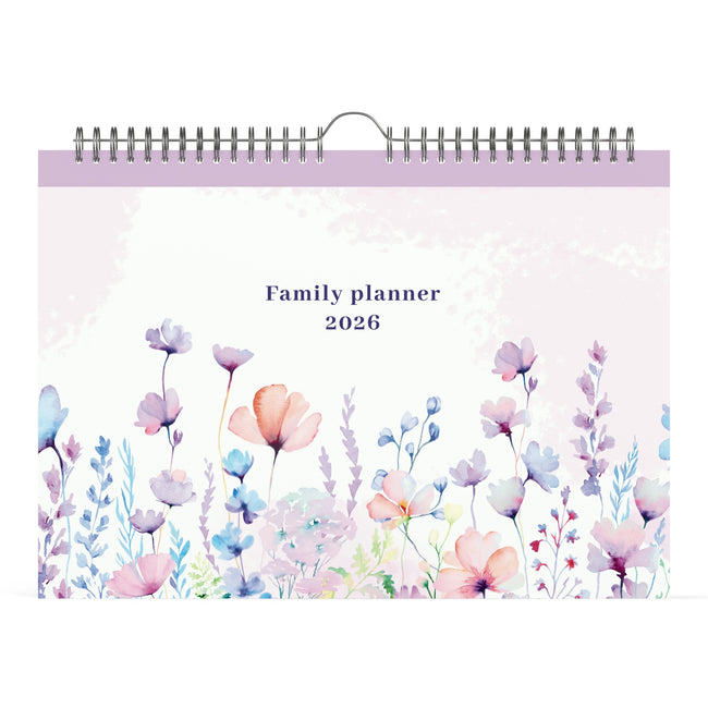 Lannoo -  Familiekalender 2026  310x220 Flowers watercolour 7dag/1pag lila