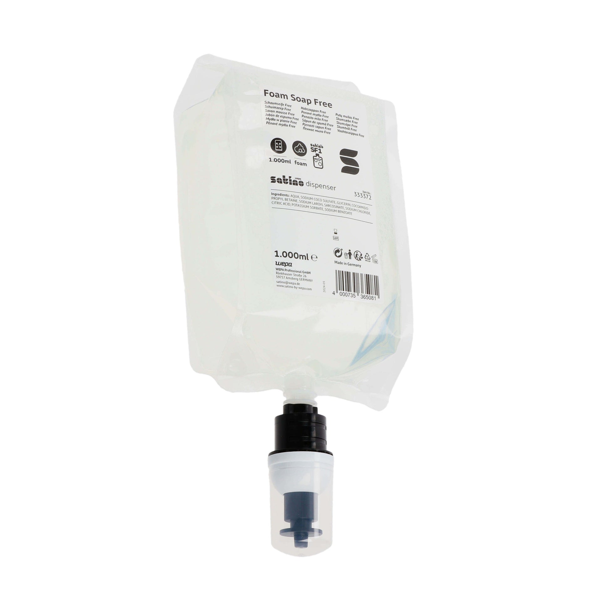 Satino by WEPA - Savon pour les mains Satino SF1 Mousse gratuite 1000ml 333372 | 6 pièces