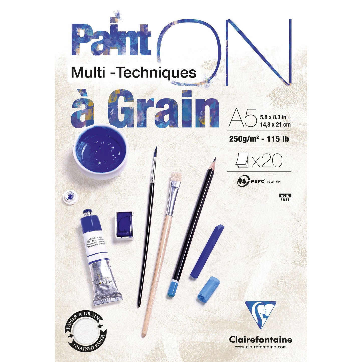 Clairefontaine - Bloc dessin peinture clairfontaine sur grain a5 20v 250g