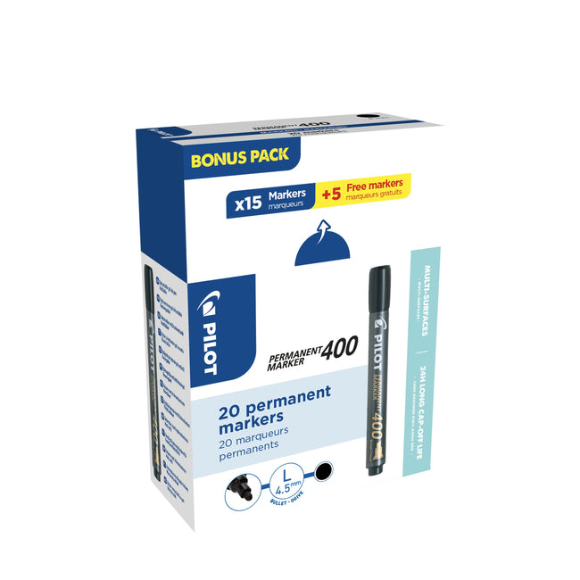 Pilot - Marqueur permanent 400 diagonale large noir 15+5 gratuit