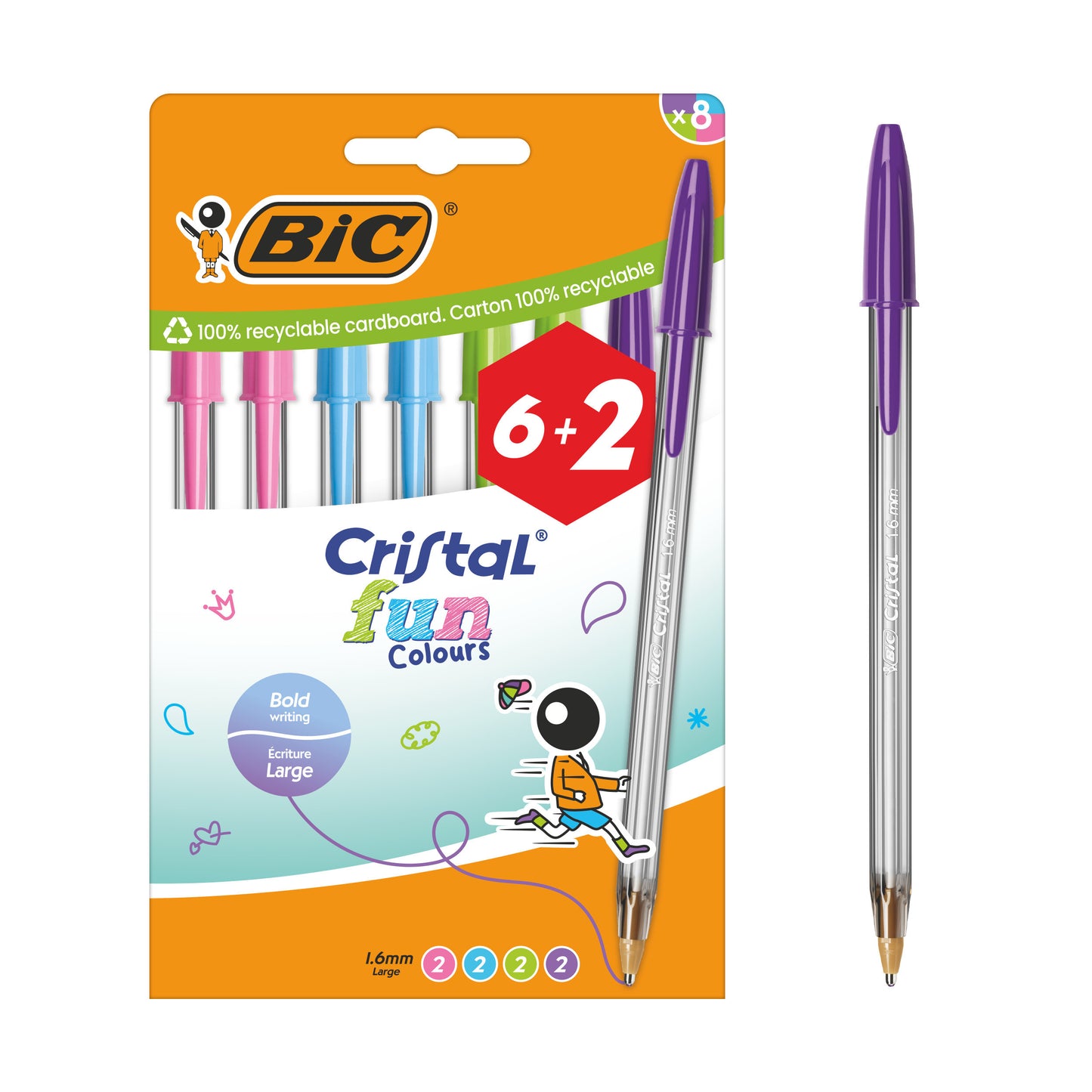 Bic - Stylo bille cristal fun 6+2 offert l assorti | 20 pièces