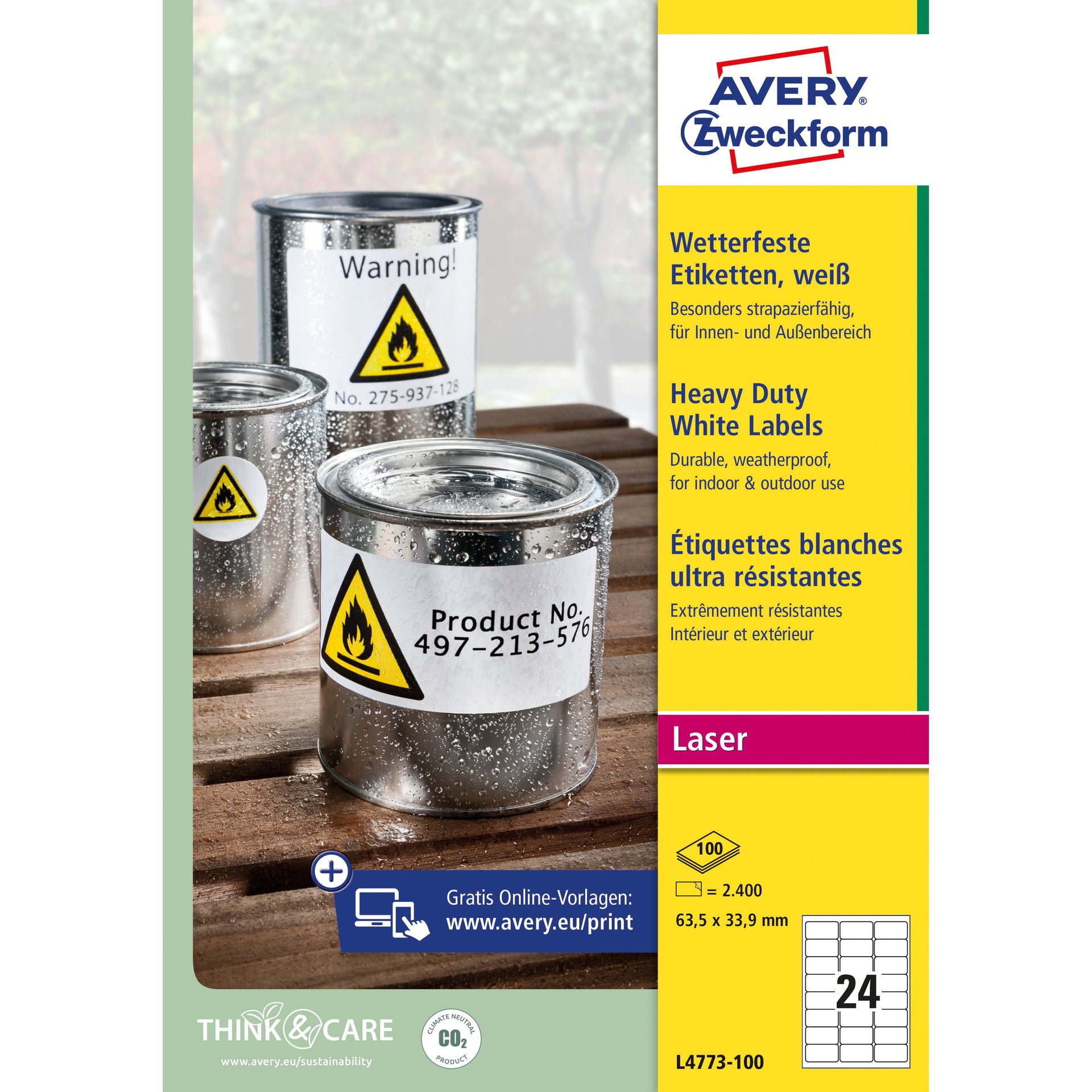 Avery Zweckform -  Etiket avery l4773-100 63.5x33.9 2400st