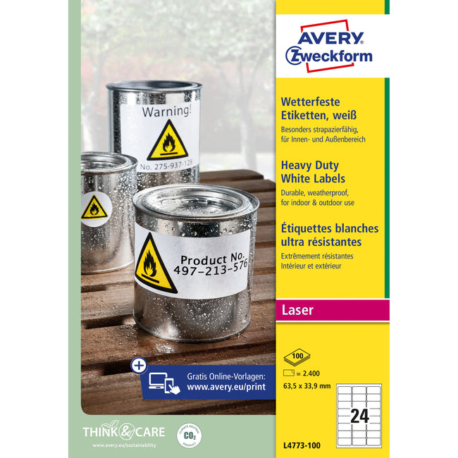 Avery Zweckform -  Etiket avery l4773-100 63.5x33.9 2400st