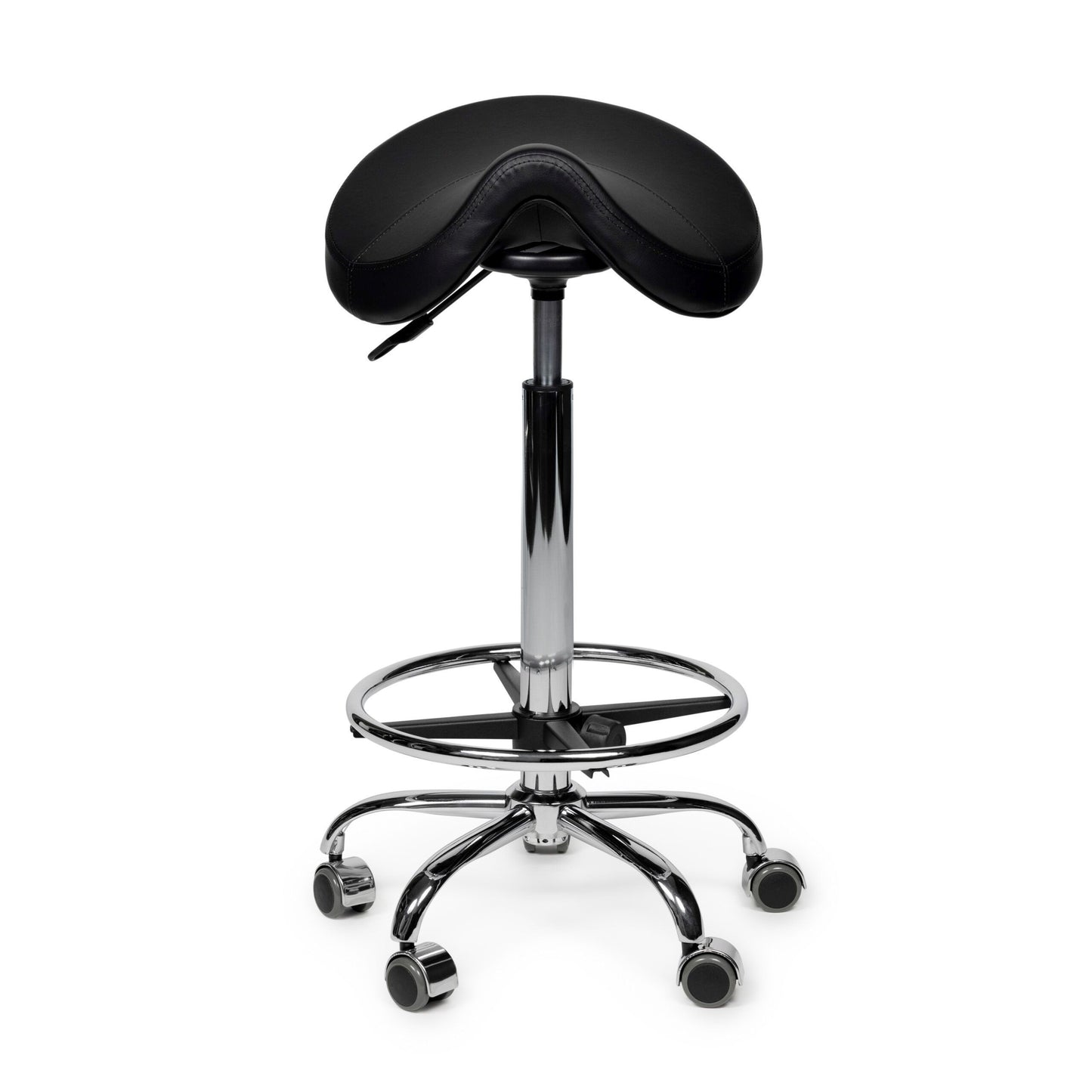 Bureau - tabouret selle noir haut avec repose-pieds