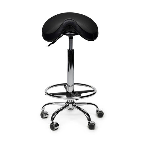 Bureau - tabouret selle noir haut avec repose-pieds