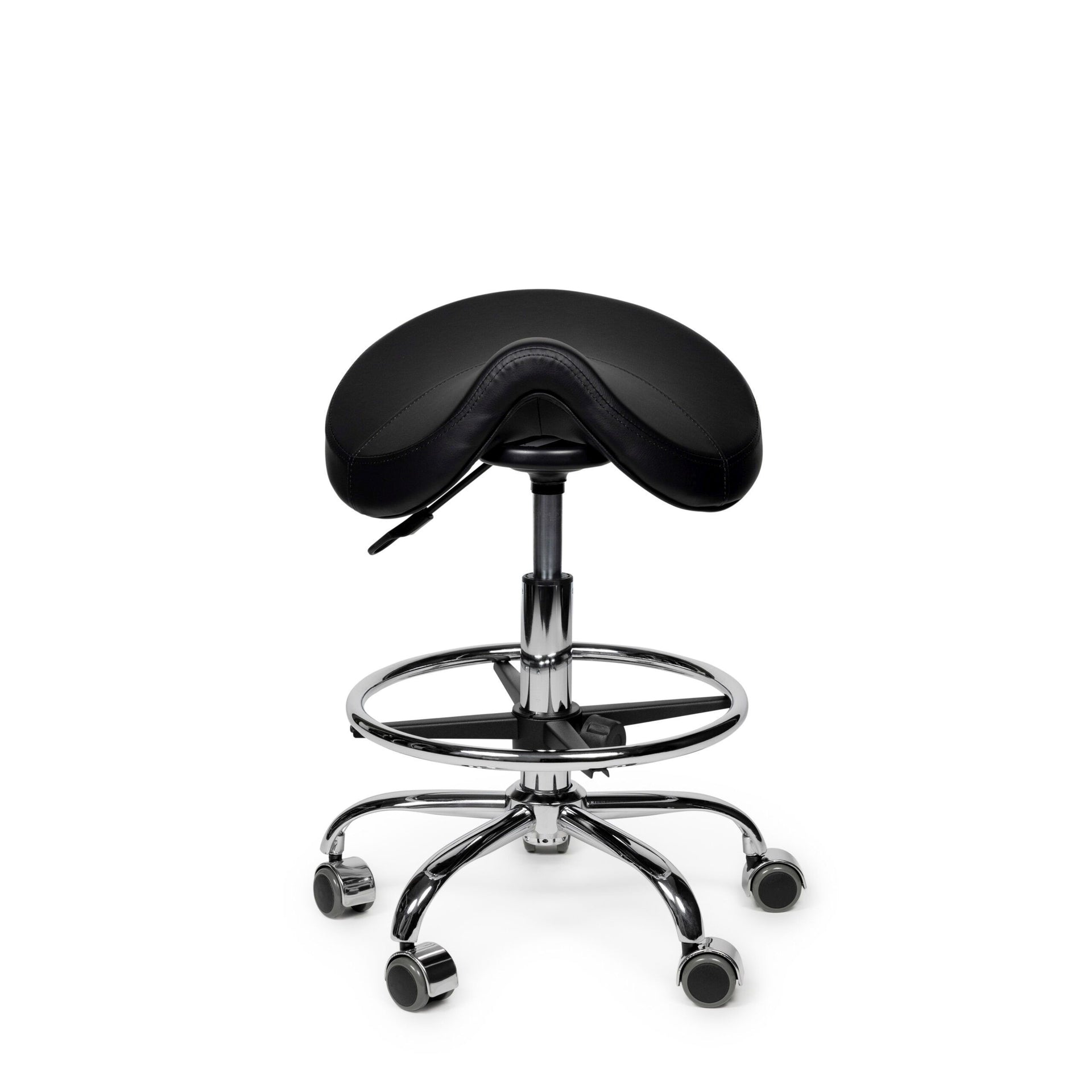 Bureau - tabouret selle noir bas avec repose-pieds