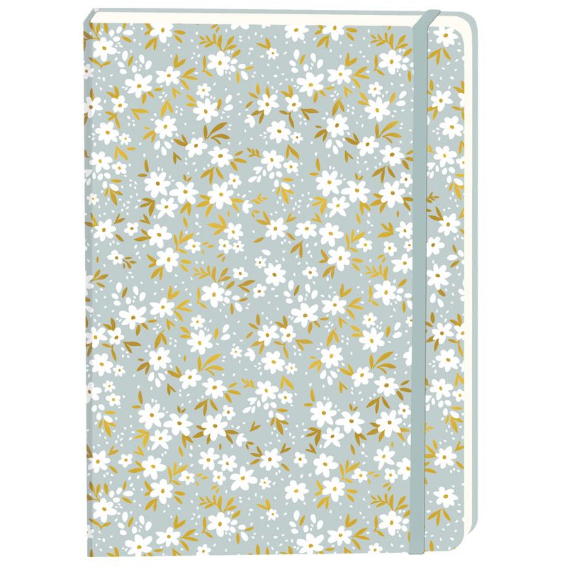Bureau - Carnet fleurs blanches a5 ligne 92pages sc gris